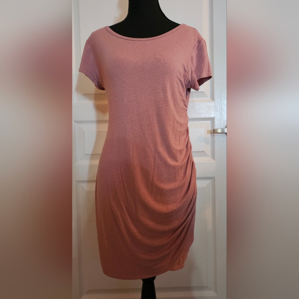 Moa Moa Women's Mini Dress in Dusty Rose With A Ruched Side
